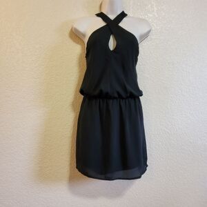 KRISA Black Slip Mini Halter Dress XS Black